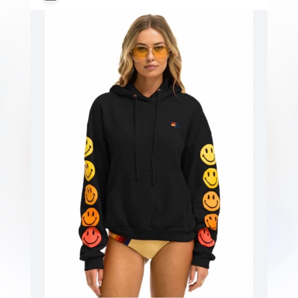Aviator Nation Black Hoodie with Ombre Smiley Faces